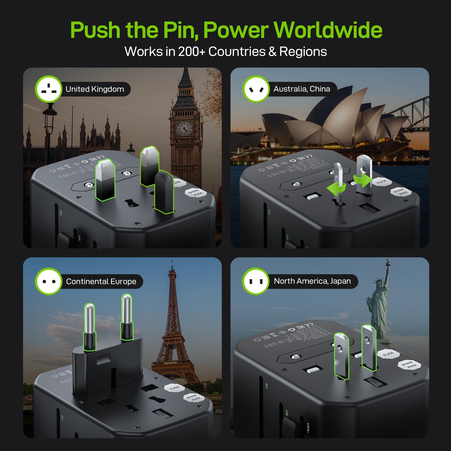 EPICKA Pulse 45W European Travel Adapter – Universal Power Adapter with 5 Ports (1 AC, 2 USB-A, 2 USB-C) PD Fast Charger for EU & Japan