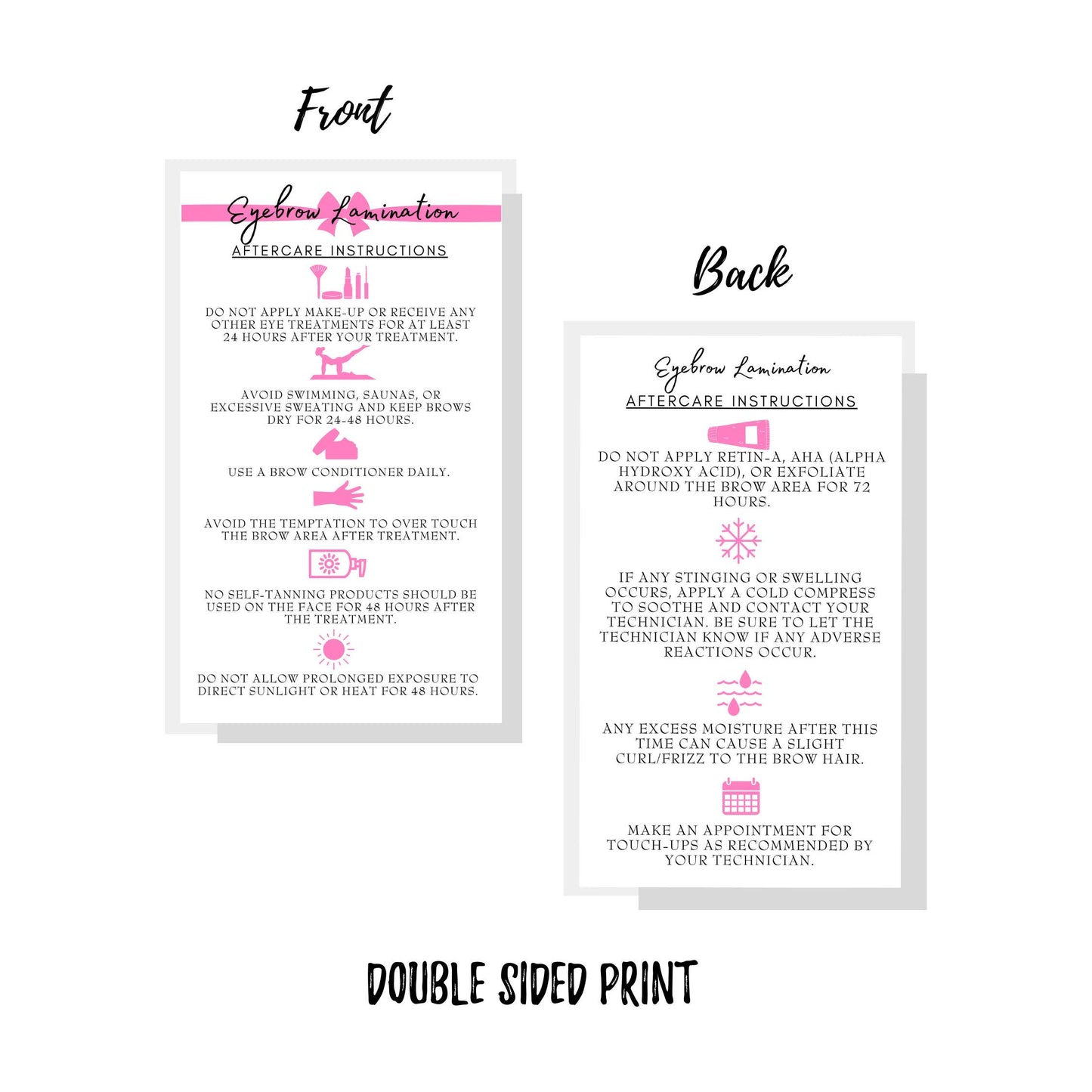 Brow Lamination Aftercare Instruction Cards | 50 Pack | 2x3.5” inches Business Card Size | Starter Lift Kit with Tint at home diy aftercare supplies |