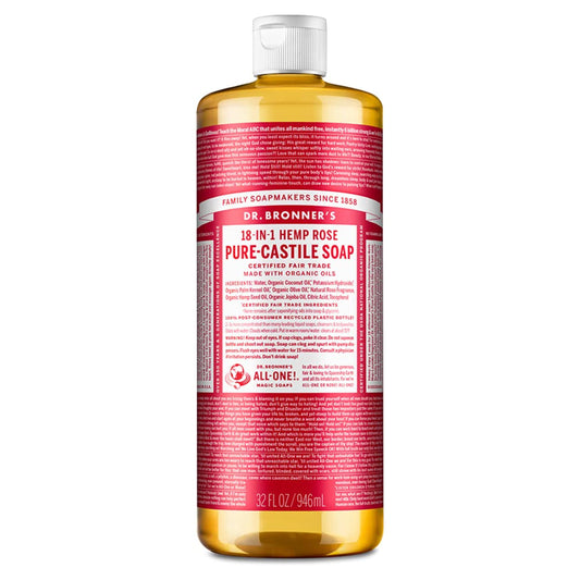Dr. Bronner's Magic Soaps 18-In-1 Hemp Rose Pure Castille Soap, 32-Ounce Bottles