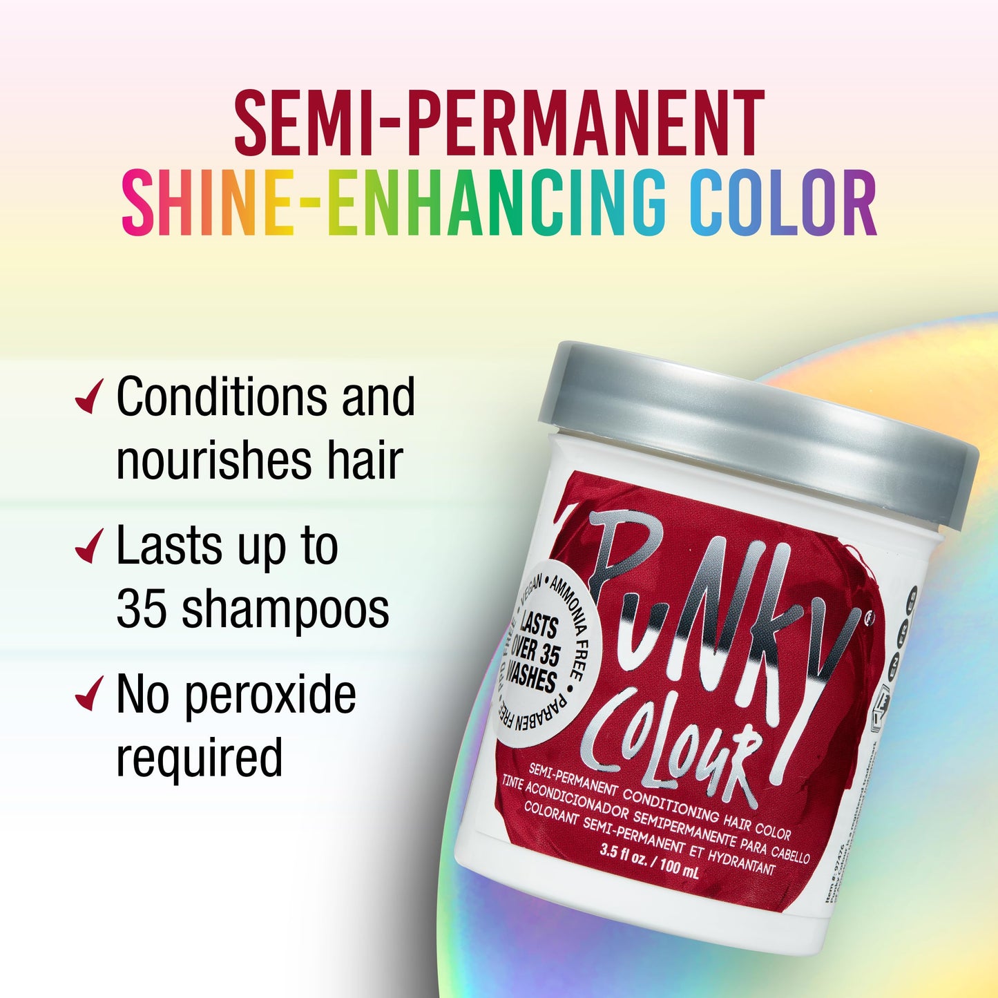 Punky Red Wine Semi Permanent Hair Color - Vegan & Cruelty-Free Conditioning Red Hair Dye, Lasts Up to 35 Washes, 3.5 fl oz