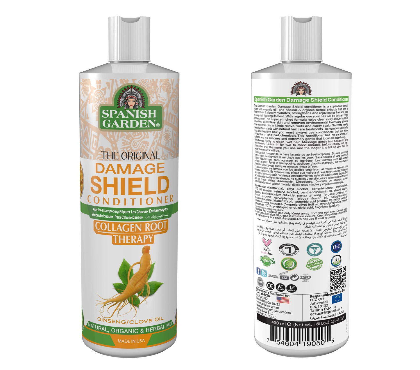 Spanish Garden Damage Shield Conditioner| Collagen Root Therapy with Organic Oils, Natural Vitamins, and Herbal Extracts | For Weak & Fragile Hair, 16
