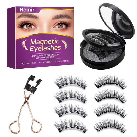 Magnetic Eyelashes, 3D Natural Look Dual Magnetic Lashes Kit with Applicator & Eyelash Comb, Light Weight & Waterproof & No Glue, 8 Count