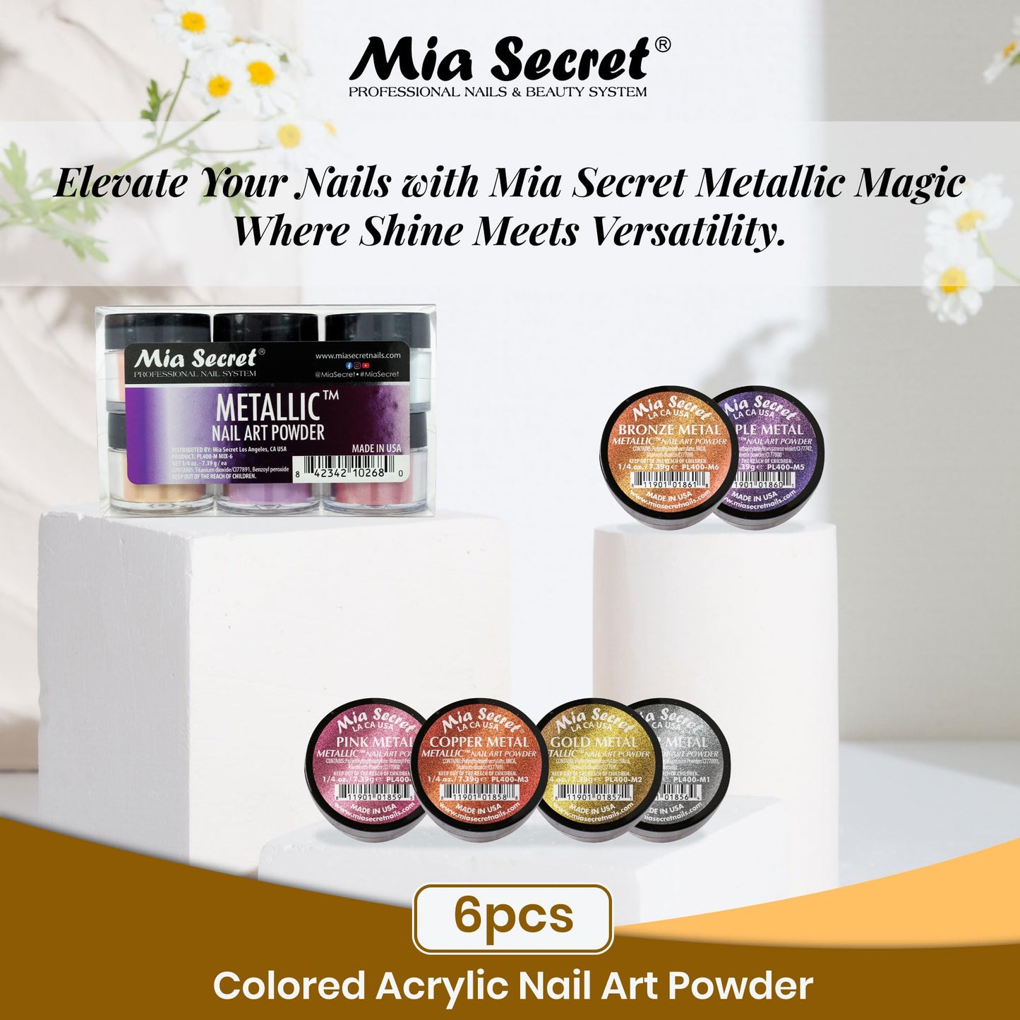 Mia Secret -Metallic Nail Acrylic Powder set of 6 Beauty & Personal Care Mia Secret