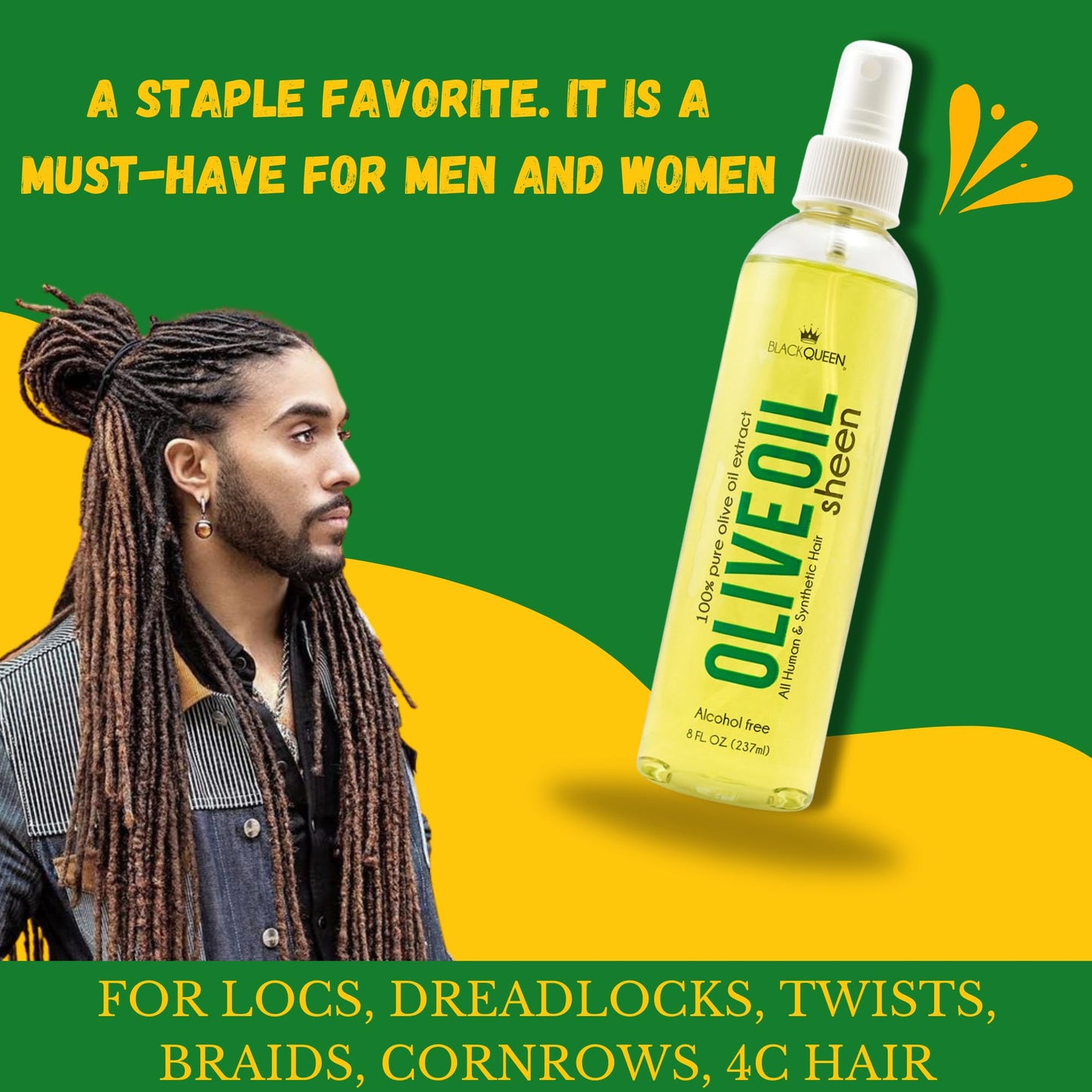 Black Queen® Olive Oil Moisturizing Spray for Locs, Braids, 4C Hair & Twists - Lightweight Hair Oil for Protective Styles - Shine, Frizz Control