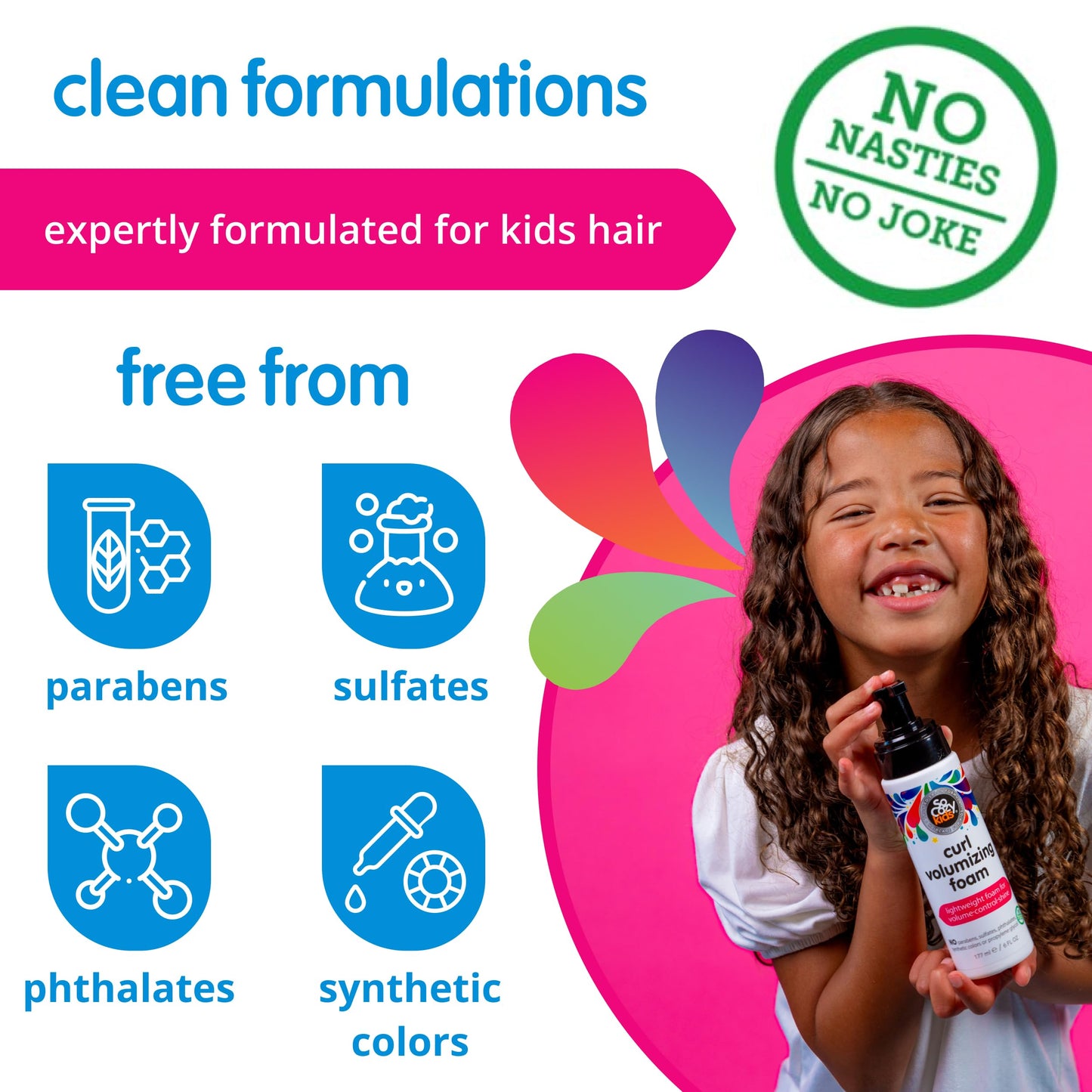 SoCozy Hair Mousse for Kids, Curl Volumizing Foam Mousse for Curly Hair (6 Fl Oz) Enhances Shine & Volume, Gentle Formula with Panthenol, Hydrolyzed