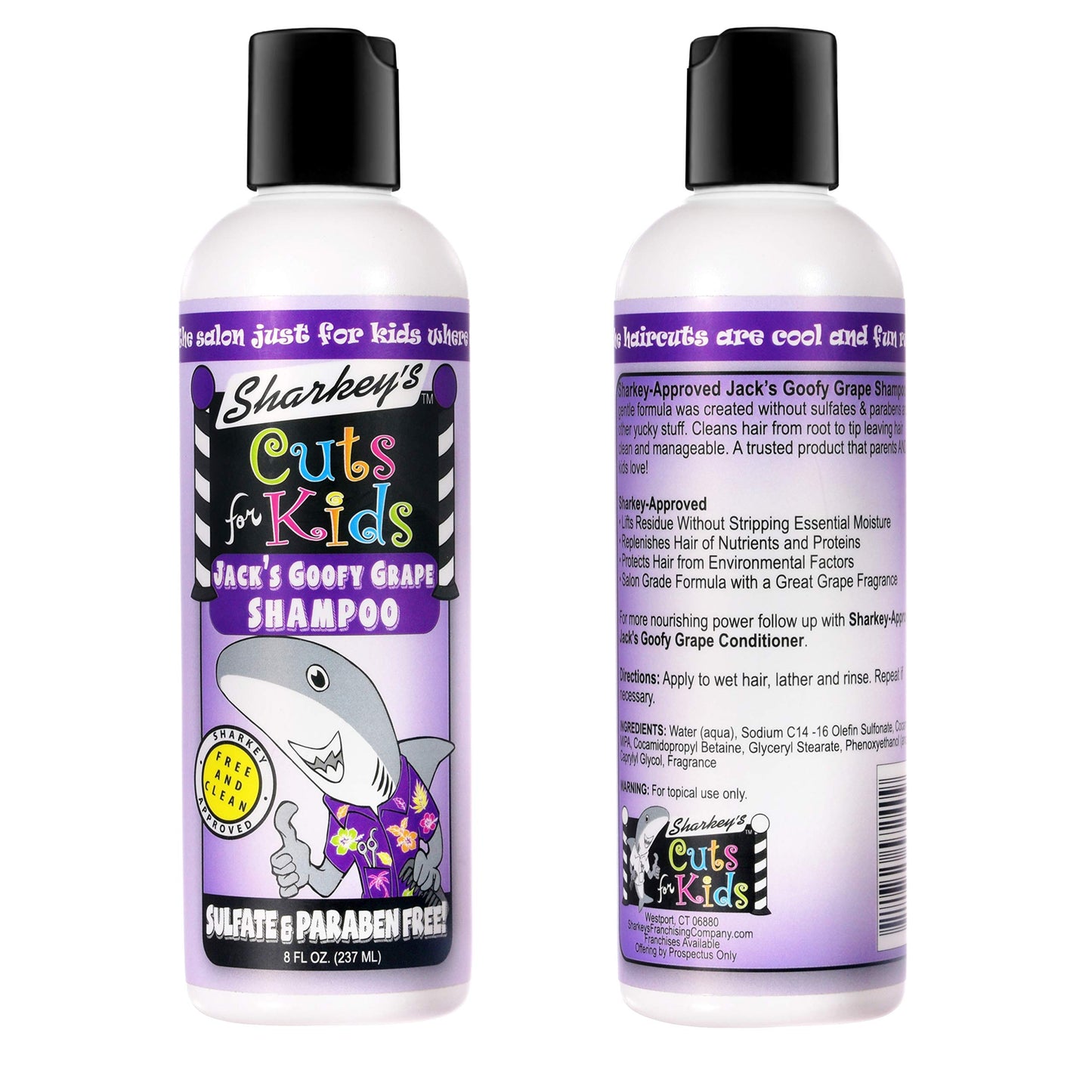 Sharkey's Grape Scented Kids Shampoo and Conditioner with Baby Shark Plush Backpack Clip or Lunchbox Clip - Sulfate Free and Paraben Free!…