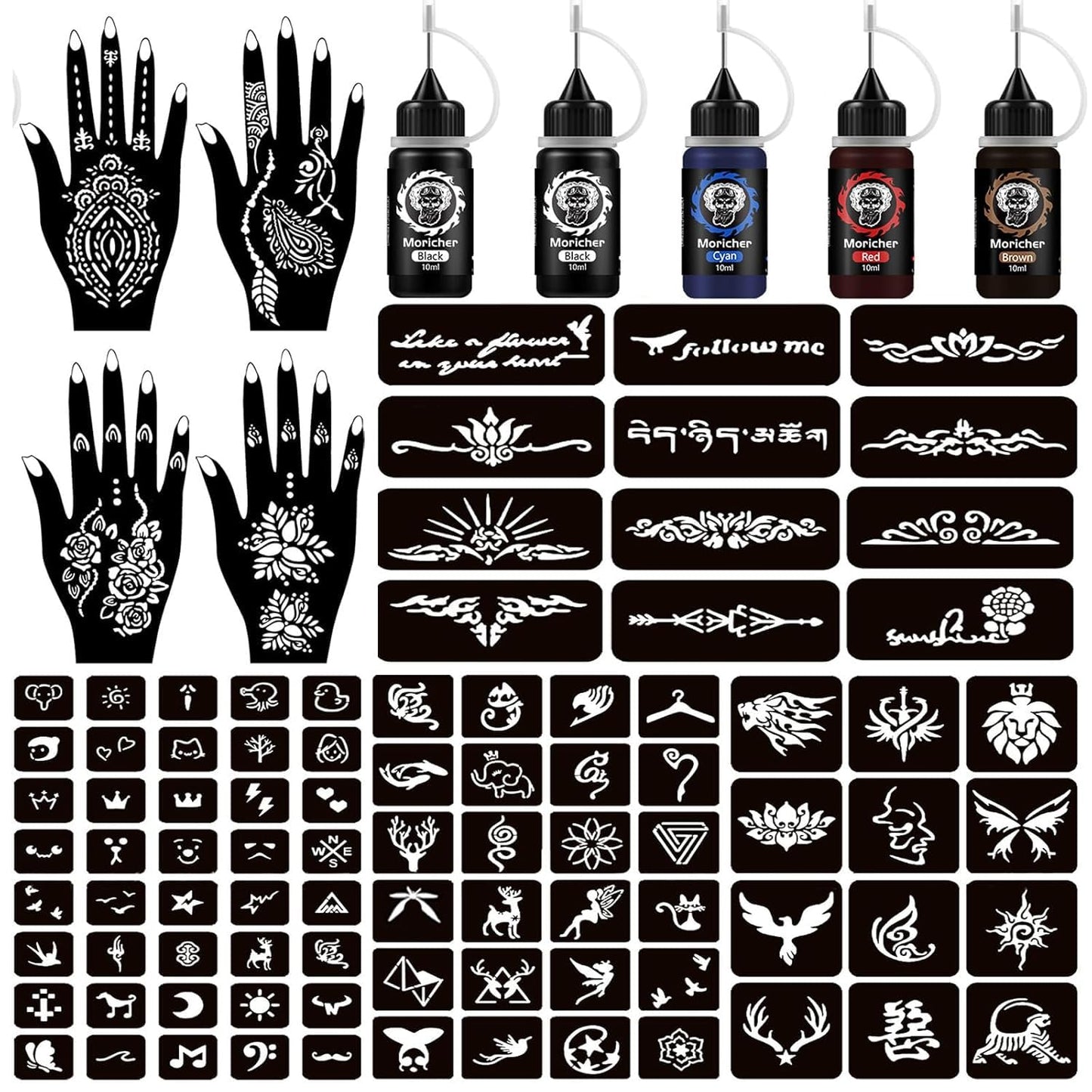 Moricher Temporary Tattoo Kits 5 Inks 102 Stencils with Mandala Stencils Semi Permanent Tattoo for Women Men Kids DIY Art Painting Party Gifts Beauty and Personal Care Moricher Default Title