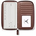 HISCOW Zippered Checkbook Cover & Card Holder with Divider - Italian Calfskin (Brown)