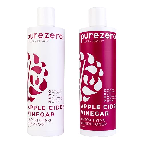 Purezero Apple Cider Vinegar Shampoo & Conditioner Set - Detox Scalp & Hair - pH balanced -Increase Hydration - Zero Sulfates, Parabens, Dyes - 100%