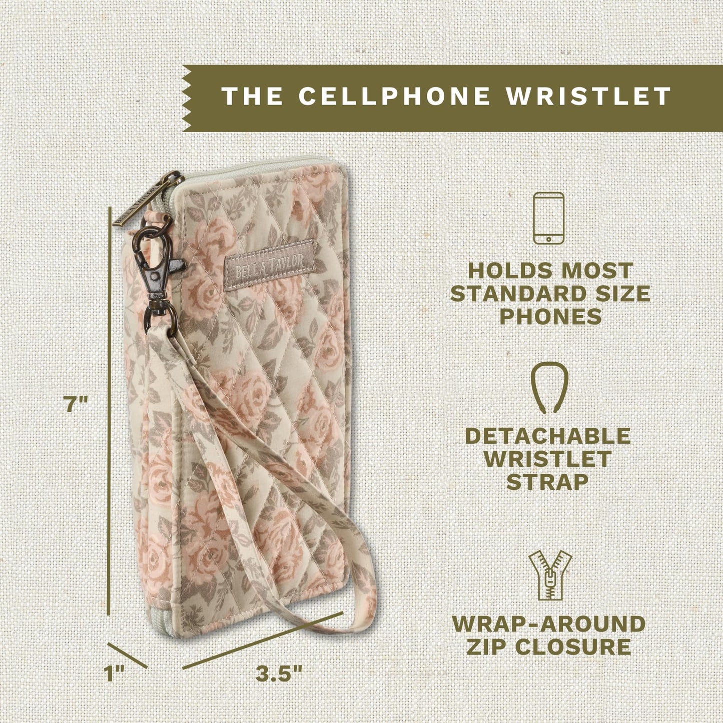 Bella Taylor Cell Phone Wallet for Women | with Detachable Wristlet, Smartphone Pocket and RFID Protection | Cameo Rose