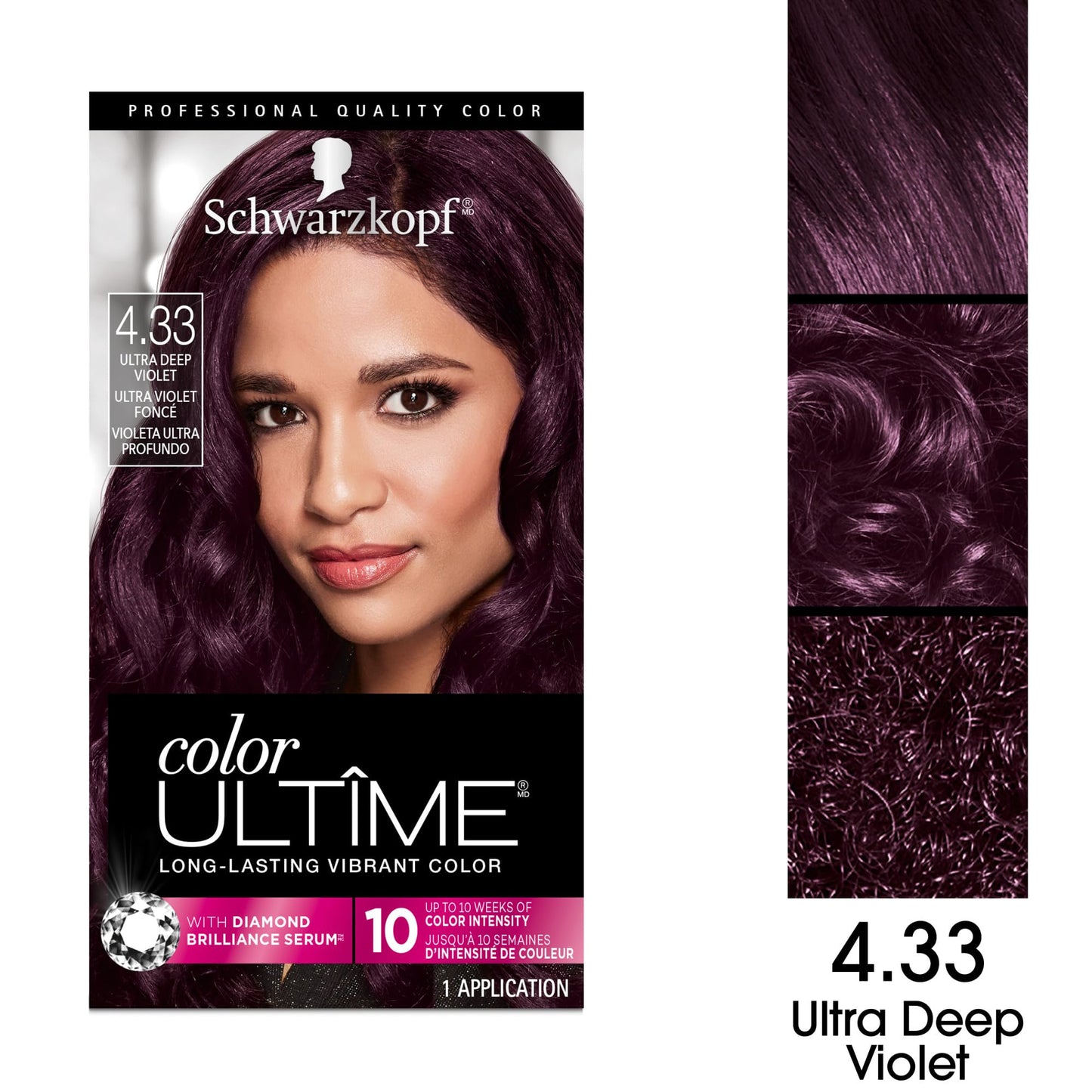 Schwarzkopf Color Ultime 4.3 Ultra Deep Violet Hair Dye, Permanent Intense Violet with Diamond Brilliance, Fade-Resistant, Covers Grays, All Hair