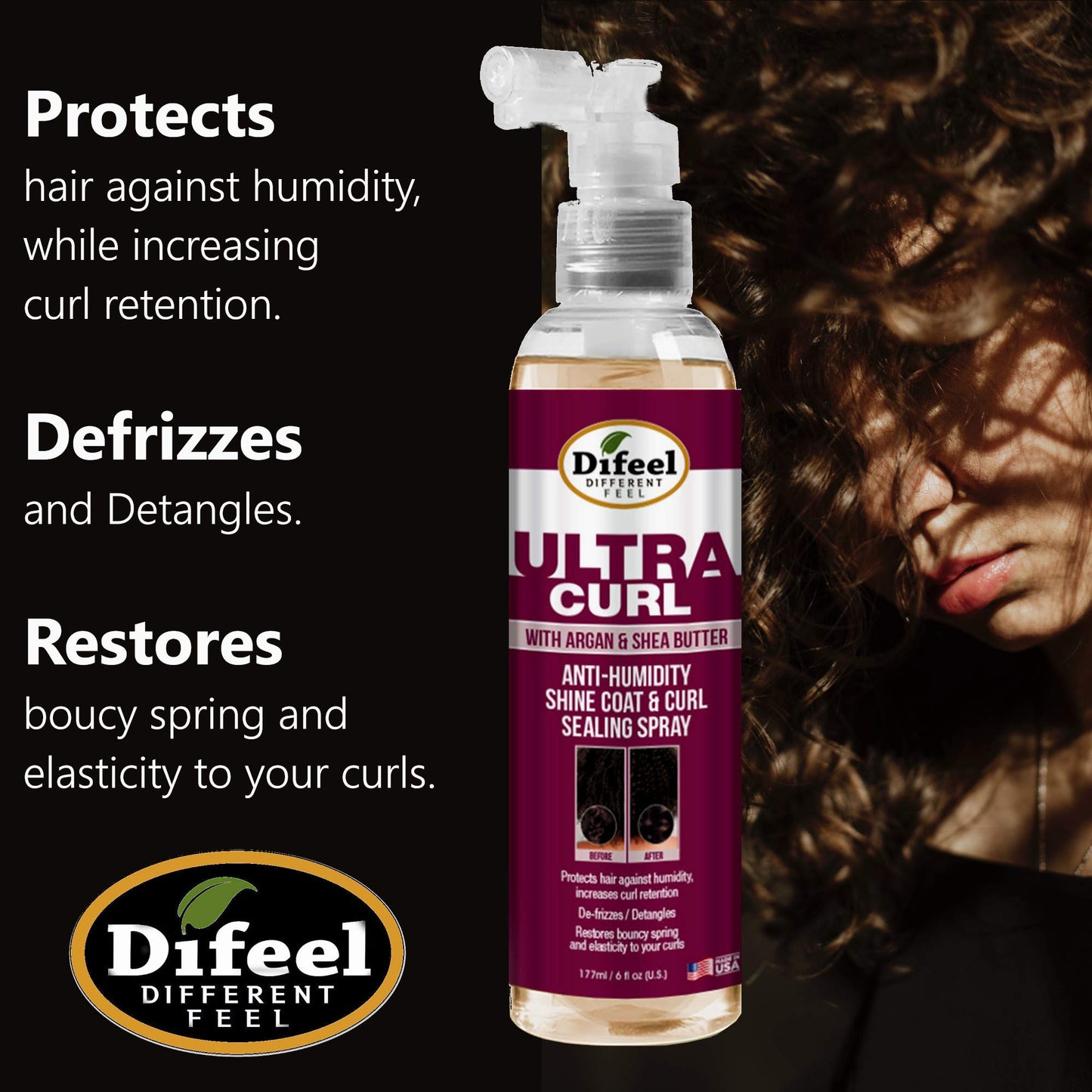 Difeel Ultra Curl Sealing Spray, 8 oz - Hair Treatment for Curly Hair, Anti-Frizz and Humidity-Proof
