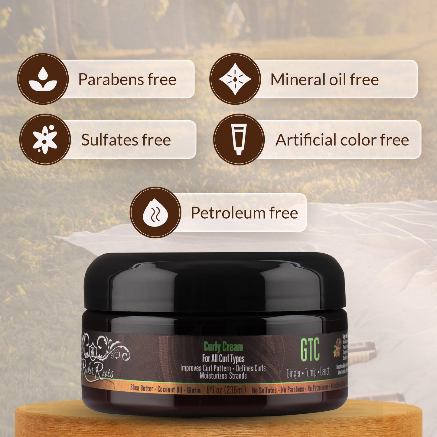 Rucker Roots GTC Curly Cream |Moisturizes Strands| Improves Curl Pattern| Defines Curls| Ginger, Turnip, Carrot Root Oils| All Curl Types