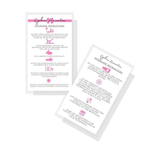Brow Lamination Aftercare Instruction Cards | 50 Pack | 2x3.5” inches Business Card Size | Starter Lift Kit with Tint at home diy aftercare supplies |