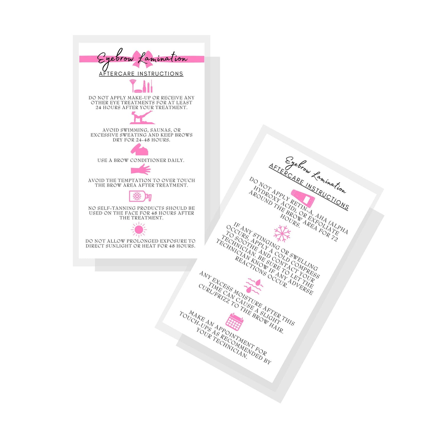 Brow Lamination Aftercare Instruction Cards | 50 Pack | 2x3.5” inches Business Card Size | Starter Lift Kit with Tint at home diy aftercare supplies |