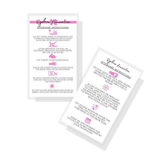 Brow Lamination Aftercare Instruction Cards | 50 Pack | 2x3.5” inches Business Card Size | Starter Lift Kit with Tint at home diy aftercare supplies |