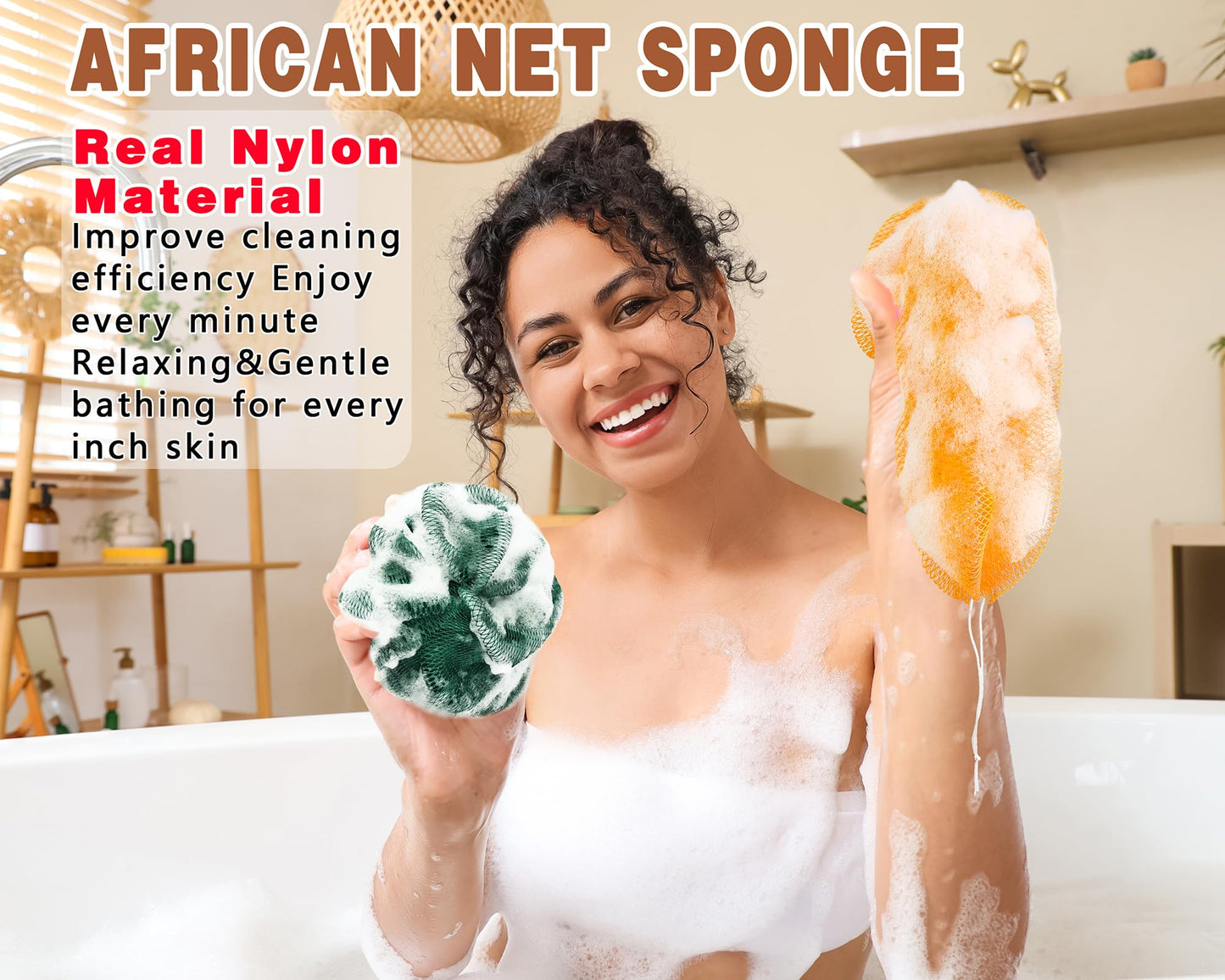 2 Pack African Net Sponge Exfoliating Body Scrubber Bath Sponge for Daily Use (Yellow + Dark Green) Beauty and Personal Care Gainlove