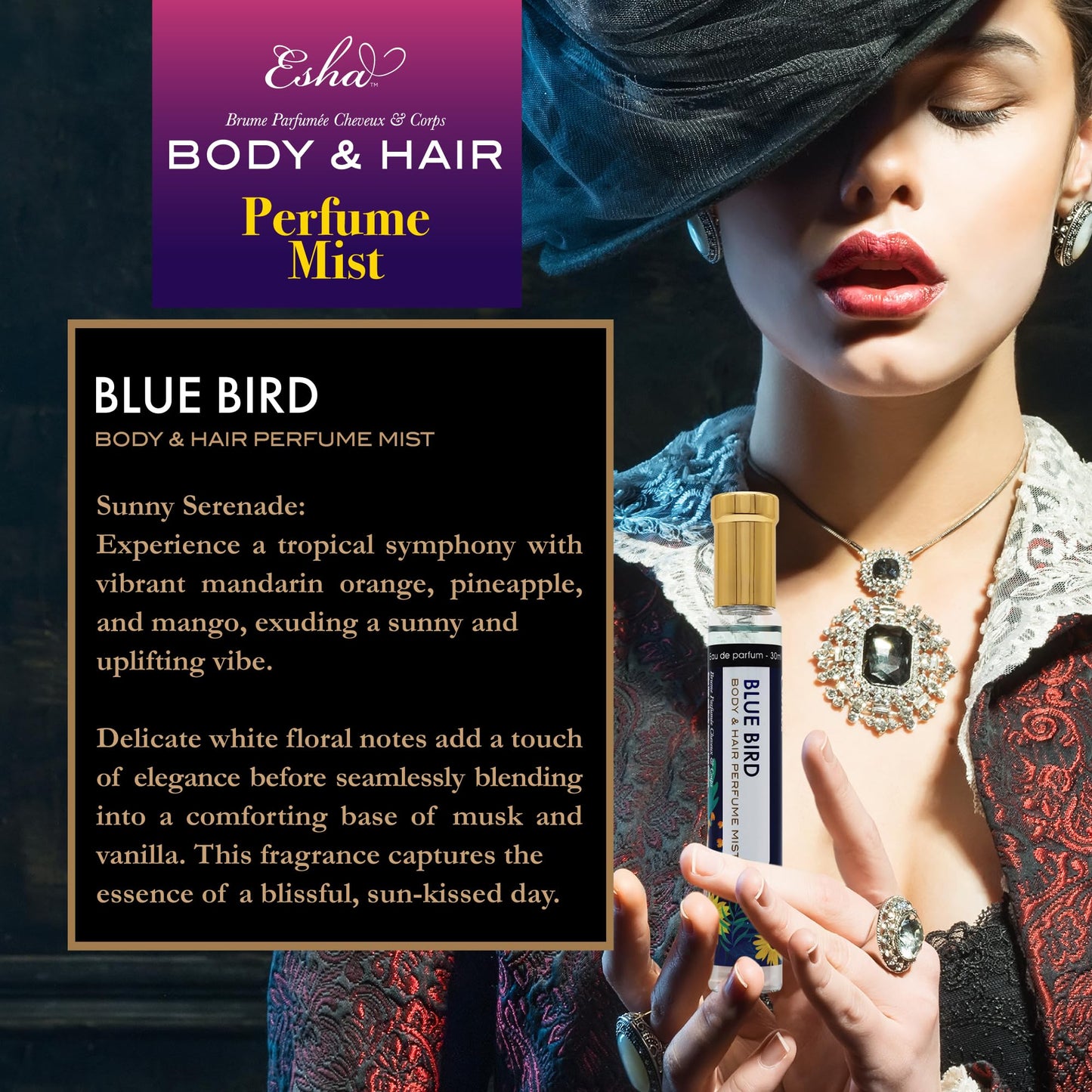 Esha Body & Hair Perfume Mist - Eau de Parfum for Women - Infused with Betaine - Juicy Orange, Pineapple, Mango with Musk and Vanilla - (BLUE BIRD) Beauty & Personal Care Esha