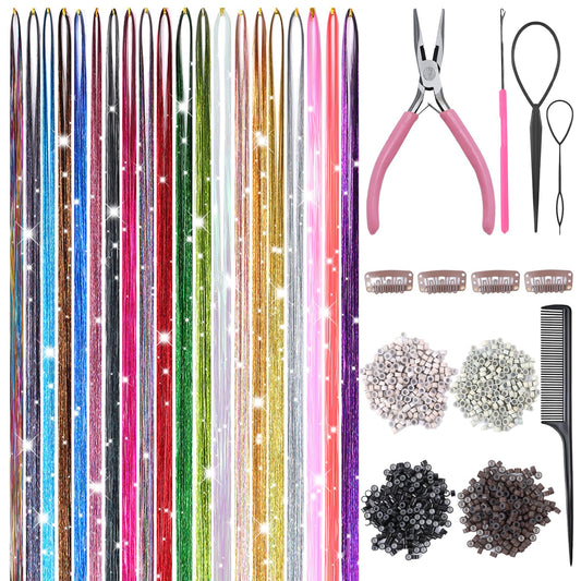 Hair Tinsel - 20 Colors Hair Tinsel Kit - 8000 Strands 48 Inch Glitter Tinsel Hair Extensions with Tools - Heat Resistant Sparkling Fairy Hair Beauty and Personal Care Bintvoy Default Title
