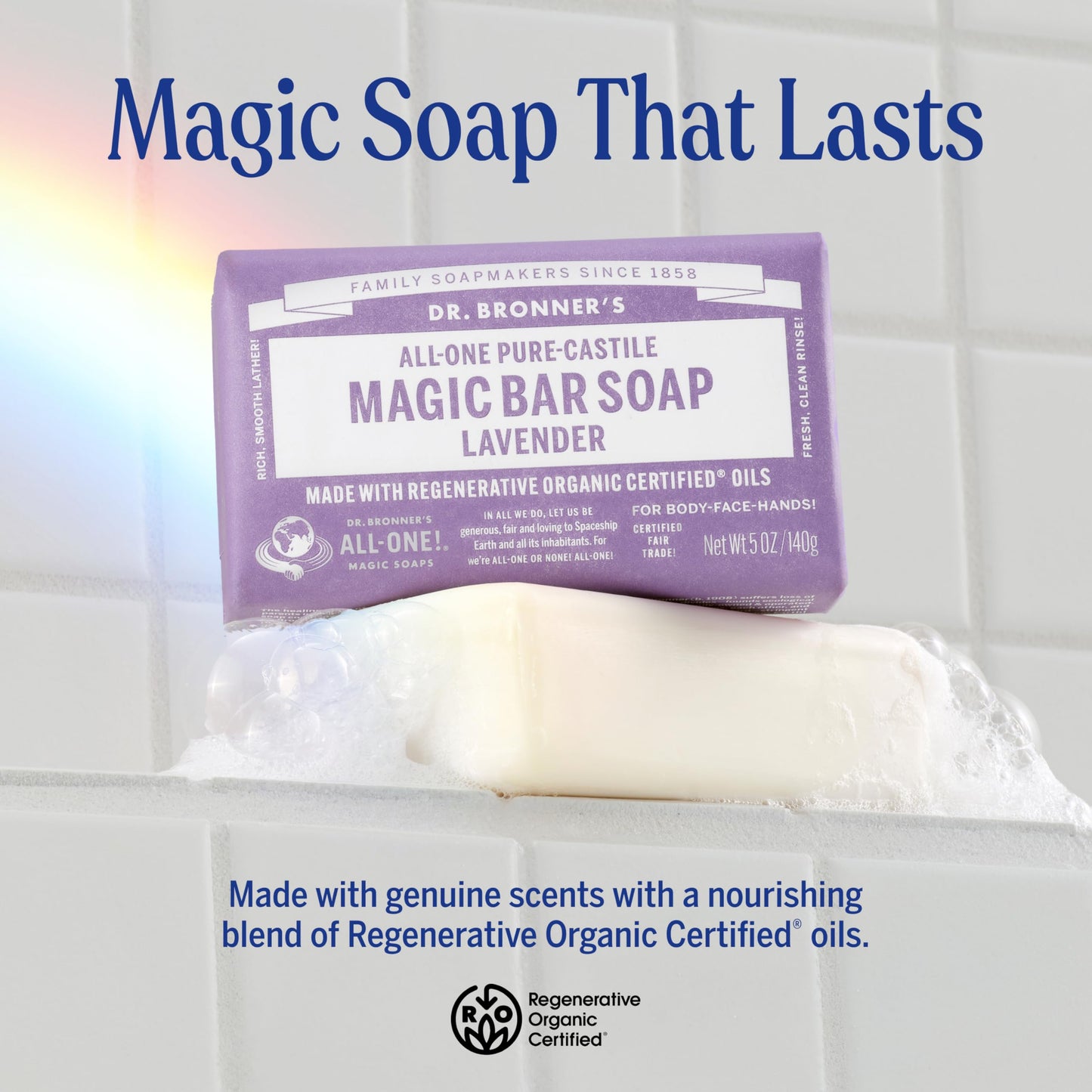Dr. Bronner's Pure-Castile Magic Bar Soap - Made with Regenerative Organic Certified Oils - For Face, Body, Hair- Gentle on Sensitive Skin - Vegan