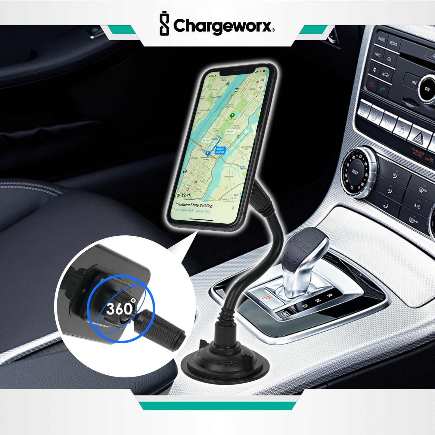 CHARGEWORX Magnetic Cupholder Phone Mount - Universal Car Cell Phone Holder with 360° Adjustable Gooseneck & Twist-Lock Base, Hands-Free Magnetic…