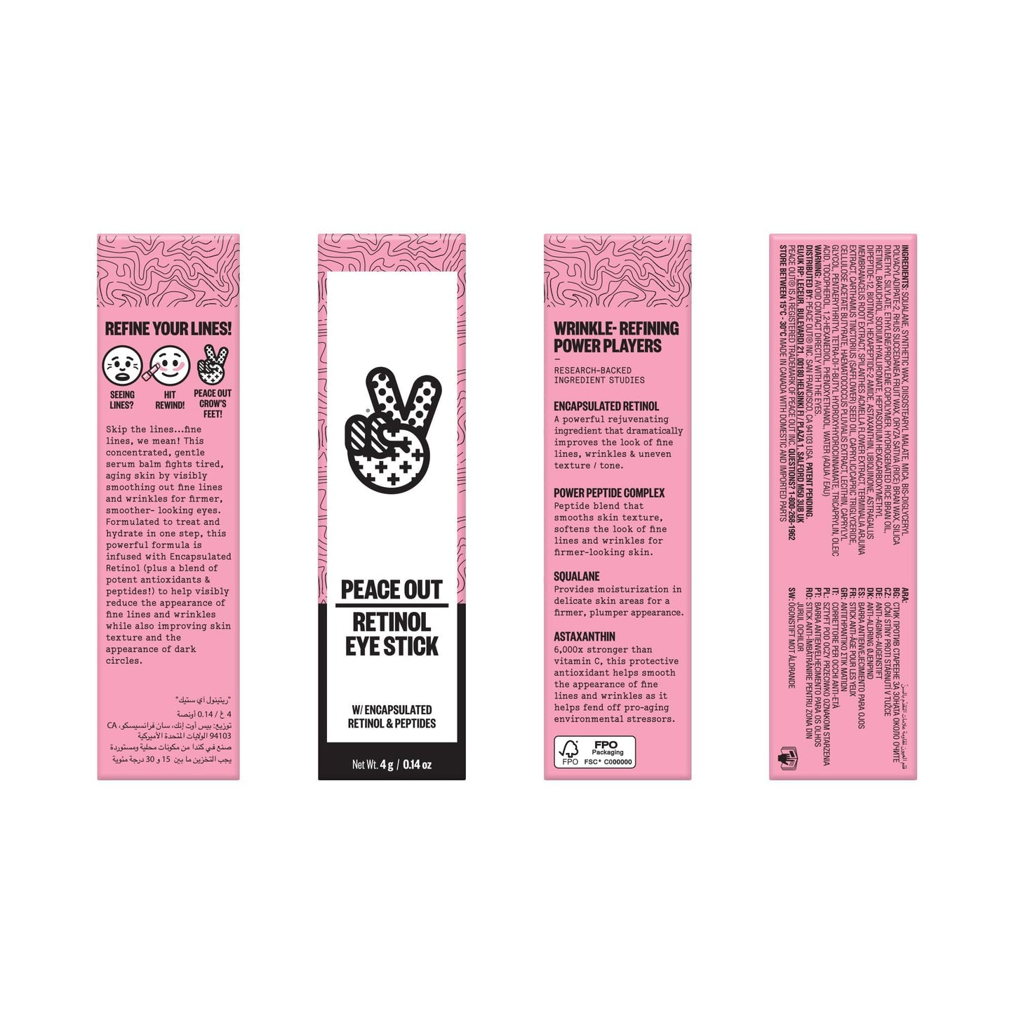 PEACE OUT Retinol Eye Stick, Under Eye Treatment for Hydration, Fine Lines & Wrinkles, with Encapsulated Retinol, Peptides & Squalane for Smoother