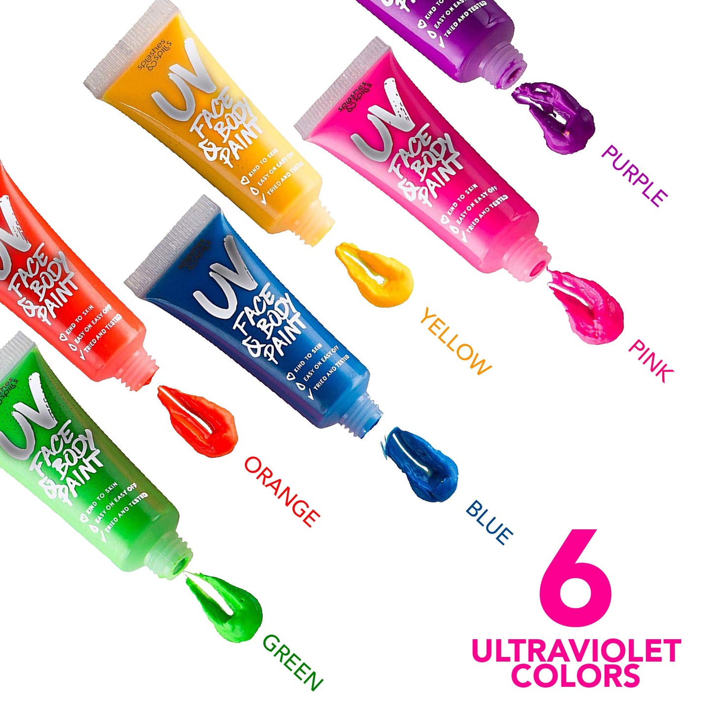 UV Face and Body Paint 10ml - 6 Pack - Neon Glow in the Dark Body Paint for Adults - Non Toxic, Vivid UV Reactive Makeup for Blacklight Parties