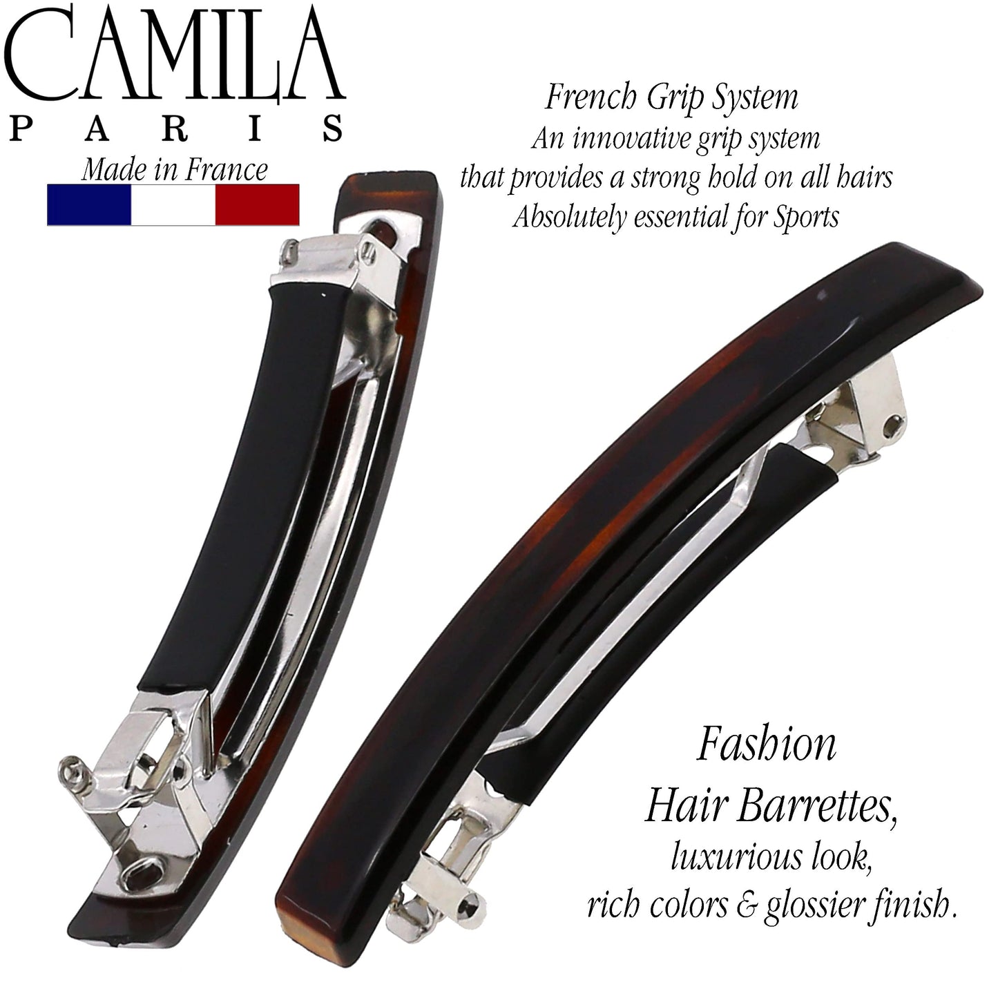 Camila Paris AD1/2 French Hair Barrette Clip for Girls, Set of 2 Rubberized Metal Clasp Strong Hold Grip Hair Clips for Women, No Slip Durable Styling