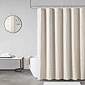 Madison Park Metro Bathroom Shower, Textured Woven Clipped Design Modern Mid-Century Privacy Bath Fabric Curtains, 72"x72", Sand