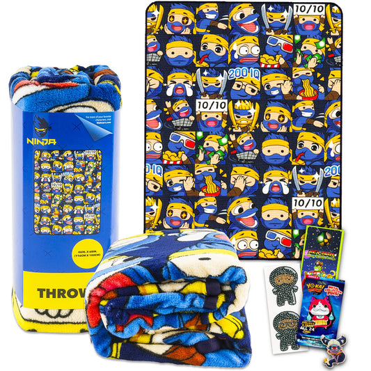 Ninja Blanket for Boys Set - Bundle with Ninja Blanket for Kids, Ninja Stickers, Blind Bag, More | 46” x 60” Ninja Throw BlanketL8