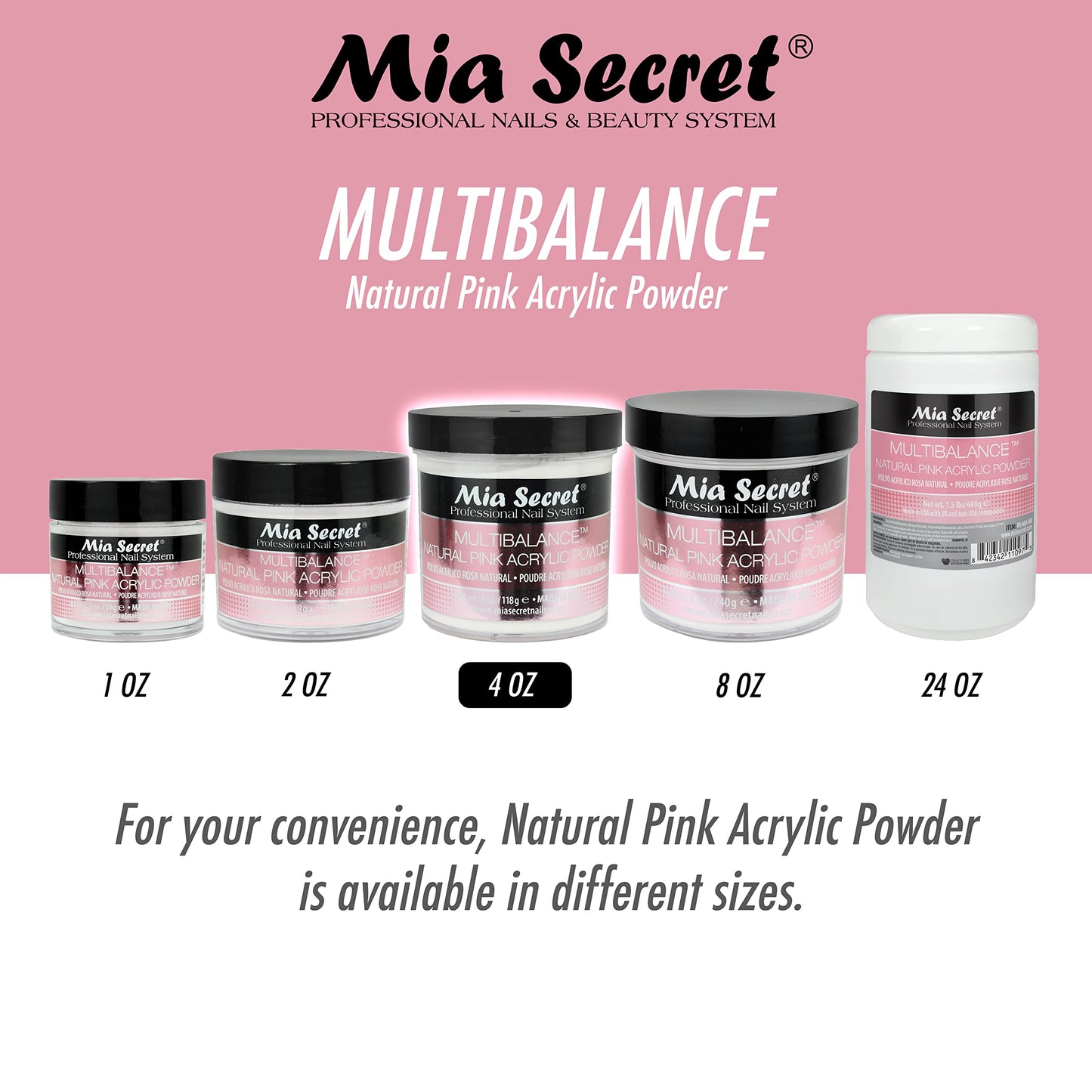 Mia Secret Acrylic Powder Multi Balance Natural Pink - 4 Oz