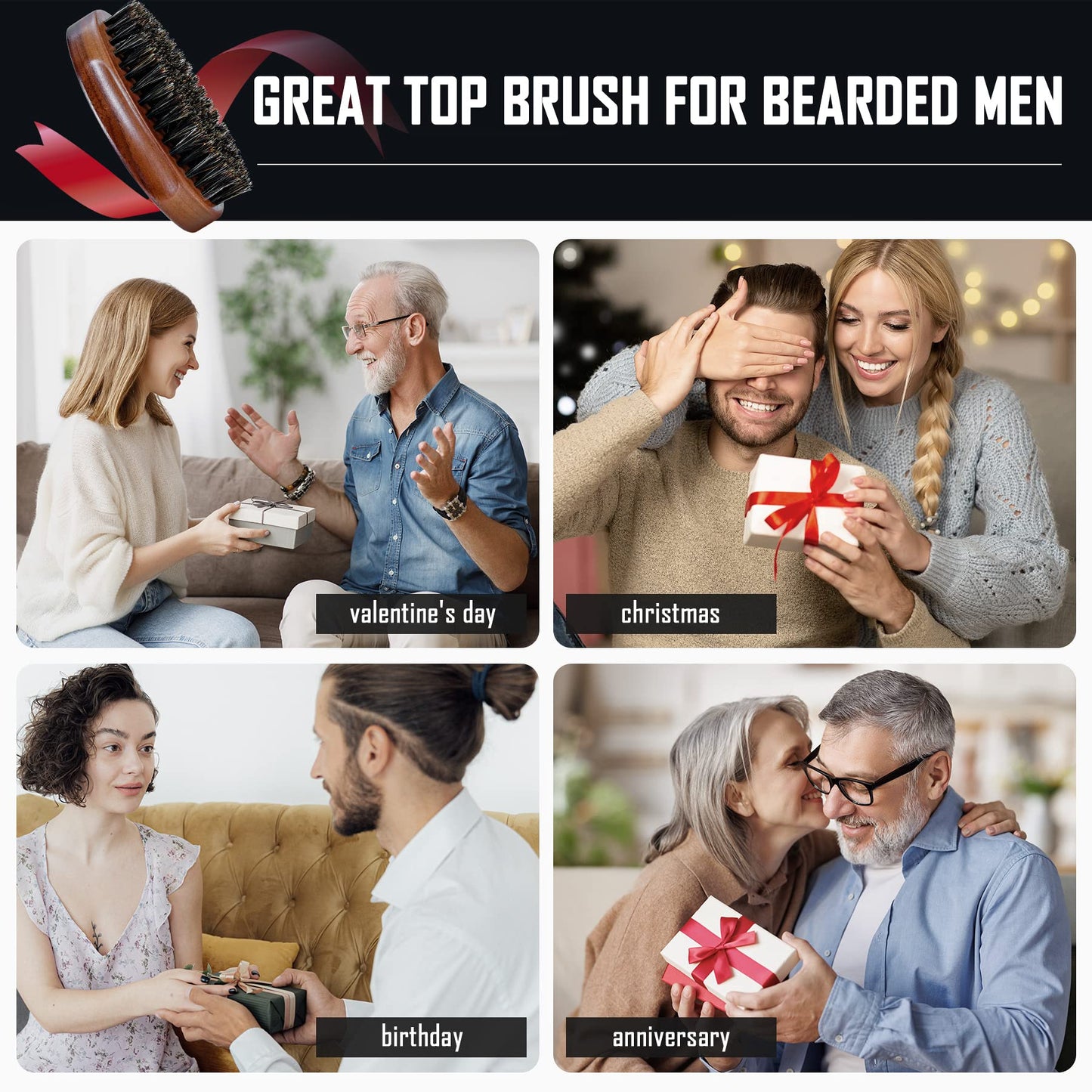 BFWood Boar Bristle Beard Brush - Black Wood Walnut Military Style, Men's Wooden Mustache Brush Beauty and Personal Care BFWood