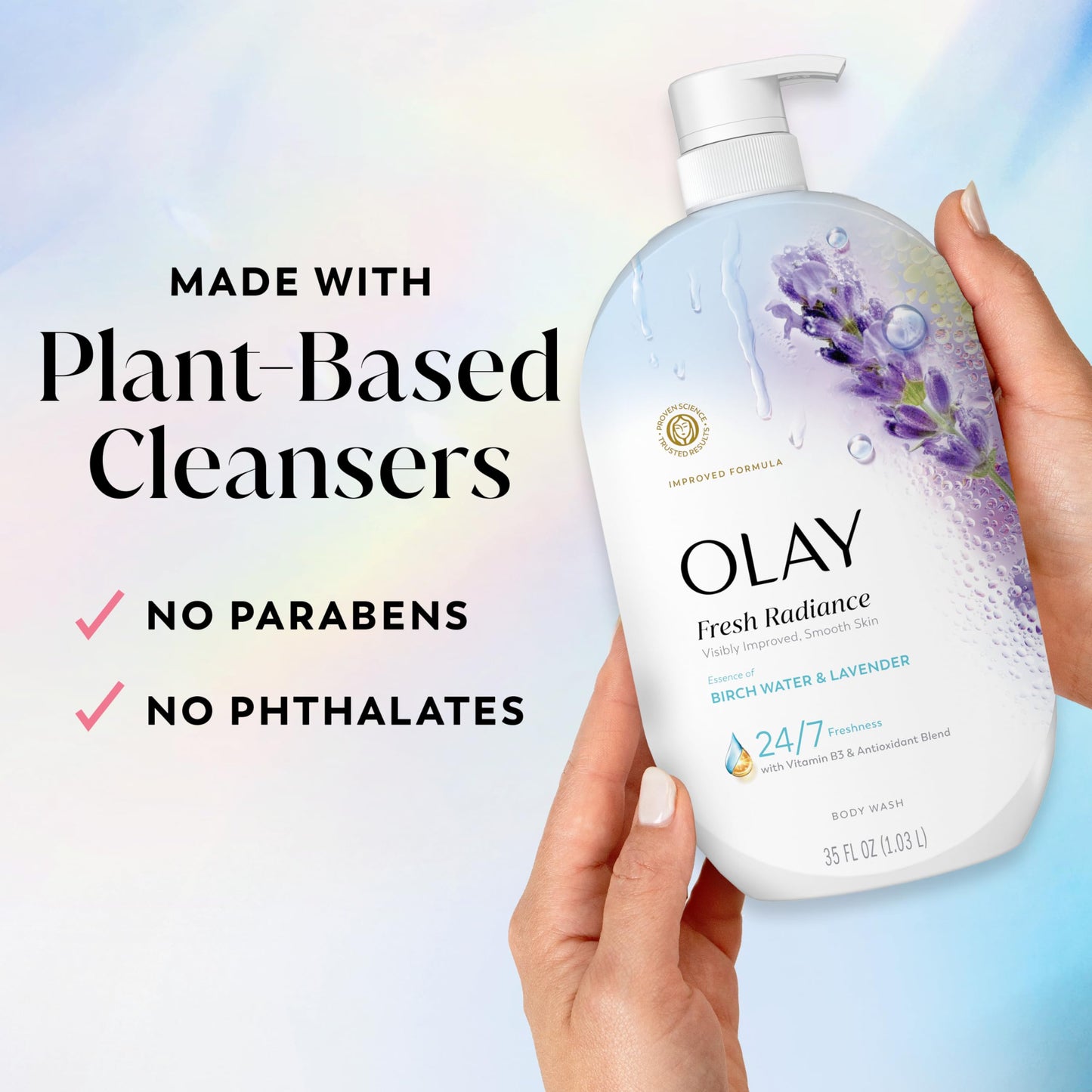 Olay Body Wash for Women, Fresh Radiance, 24/7 Skin-Loving Freshness, Visibly Radiant, Plant Based Cleansers, Vitamin B3 & Antioxidant Blend, For All