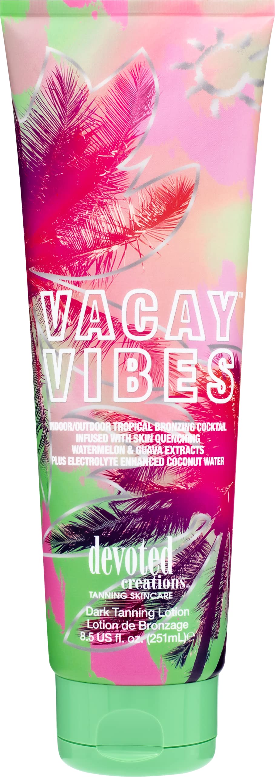 Devoted Creations Vacay Vibes Tanning Lotion - Indoor/Outdoor Tropical Bronzing Cocktail Infused with Skin Quenching Watermelon and Guava Extracts