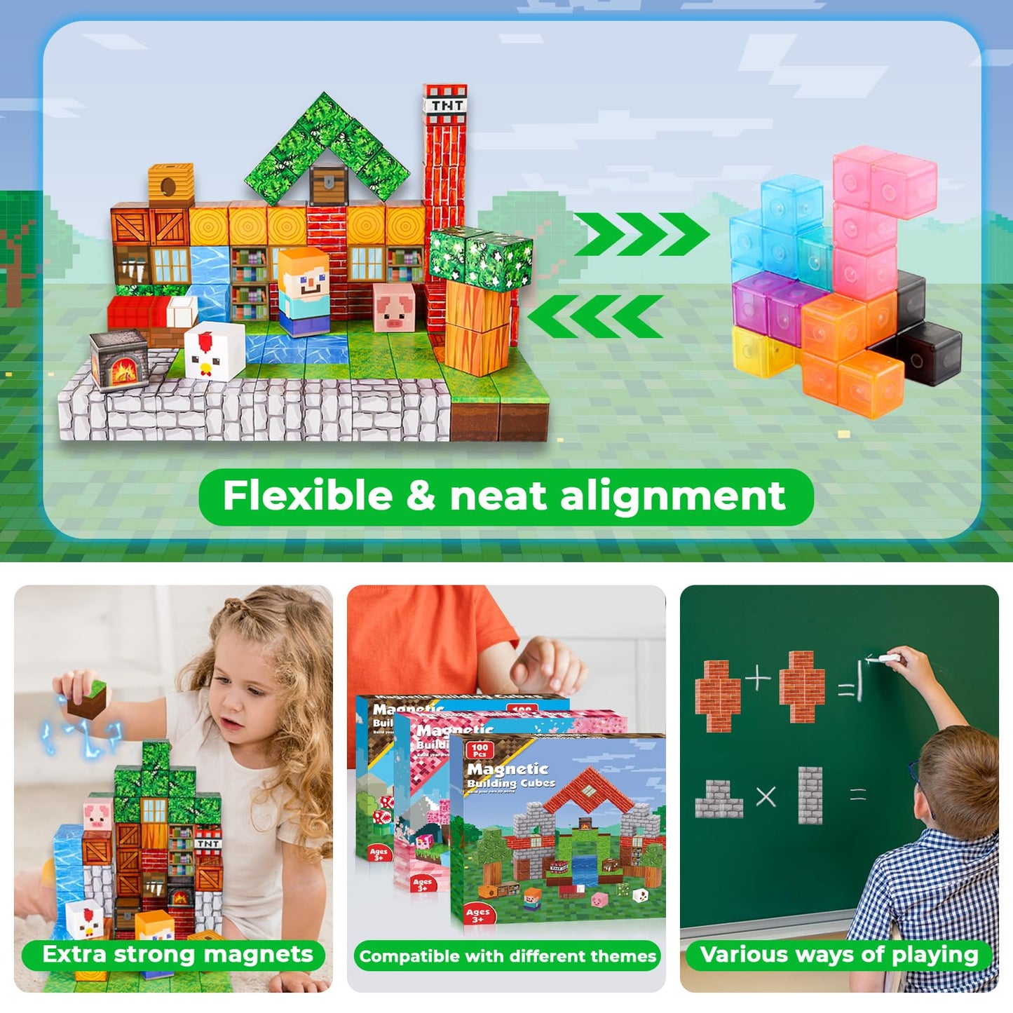 Goody King 100pcs Magnetic Blocks – STEM Building Cubes & Stacking Toys for Kids Ages 3-10, Montessori Sensory Tiles Birthday Gift