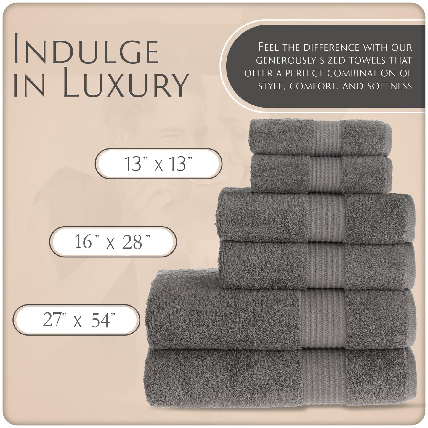 MAURA Basics Bath Towel Sets for Bathroom with Hanging Hook Loops. 2 Bath Towels, 2 Hand Towels, 2 Washcloths, Soft, Durable, Long Lasting…