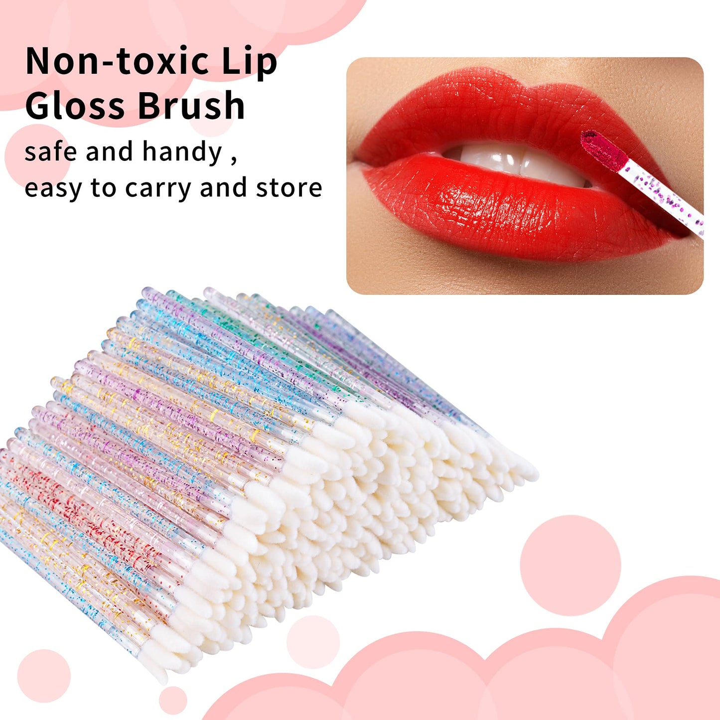 300PCS Glitter Crystal Lip Brush, Disposable Crystal Lip Brushes Tool Kits Lip Gloss Applicators Make Up Brush Lipstick Gloss Wands Makeup Applicators