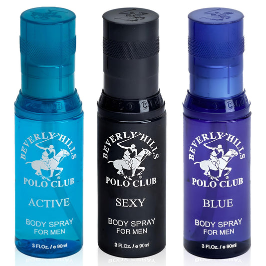 Beverly Hills Polo Club Men's Signature Body Spray Collection | 3-Piece Set: Blue, Active, Sexy | Versatile Fragrances for Every Occasion | Beauty & Personal Care Beverly Hills Polo Club