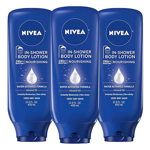 NIVEA Nourishing In Shower Lotion, Water Activated In Shower Moisturizer for Dry to Very Dry Skin, 13.5 FL OZ, Pack of 3
