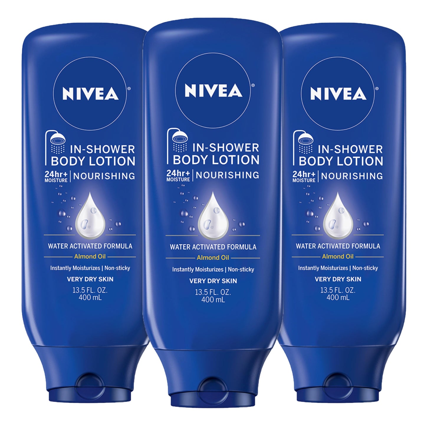 NIVEA Nourishing In Shower Lotion, Water Activated In Shower Moisturizer for Dry to Very Dry Skin, 13.5 FL OZ, Pack of 3