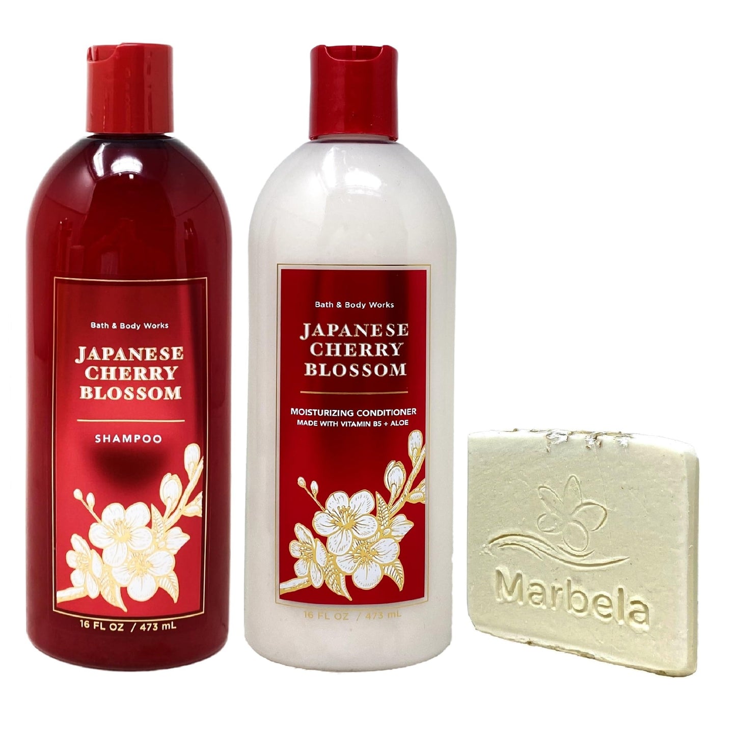 Bath & Body Works Japanese Cherry Blossom Moisturizing Conditioner and Shampoo Duo Set with a Marbela Natural Oats Sample Soap