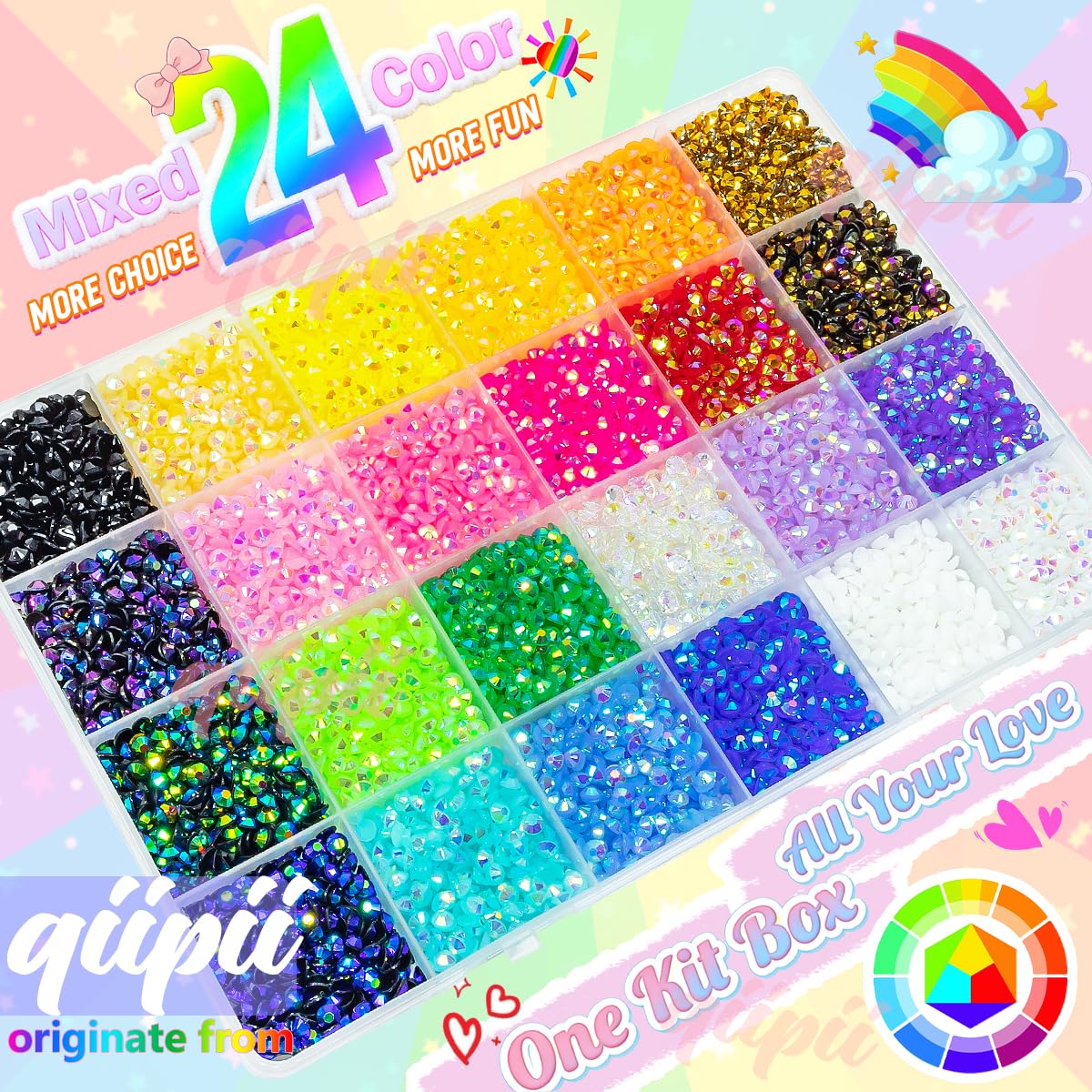 qiipii 24 Color 13800pcs 3mm Jelly Resin Rhinestones for Bedazzling Crafting Flatback Stones Colorful AB Gems Diamonds for Nails Eyes Face Makeup Beauty and Personal Care qiipii