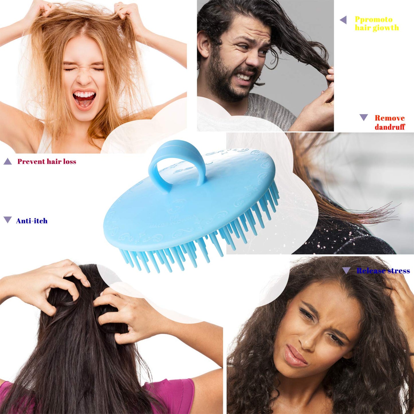 4Pack Hair Scalp Exfoliator Brush Dandruff Cleaning brush, Flexible Scalp Massager, Shower Shampoo Brush for Home, Office, Travel and Pets-TM Beauty and Personal Care YEALIFE