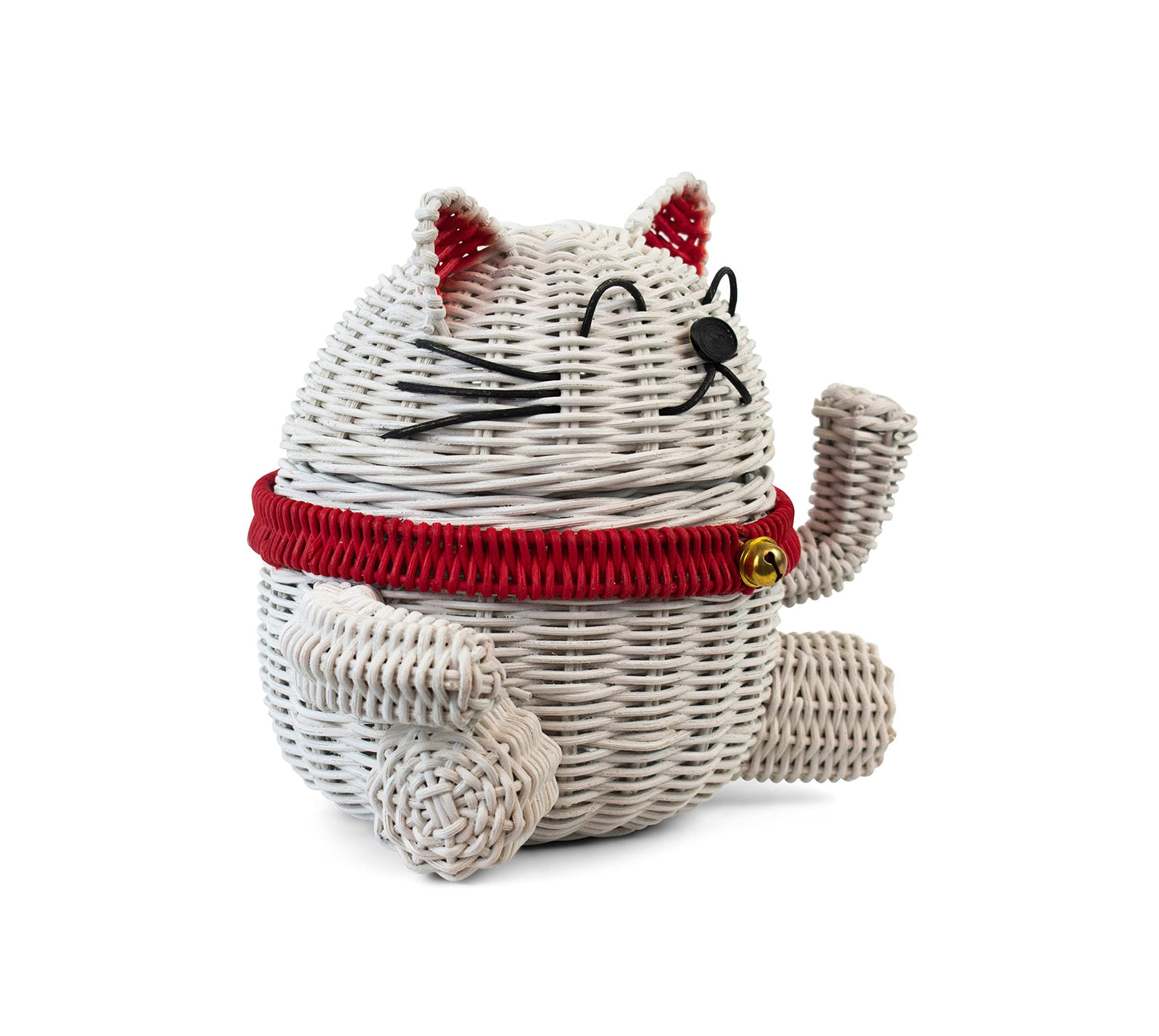 G6 Collection Lucky Cat Rattan Storage Basket With Lid Decorative Bin Home Decor Hand Woven Shelf Organizer Cute Handmade Handcrafted Nursery Gift…