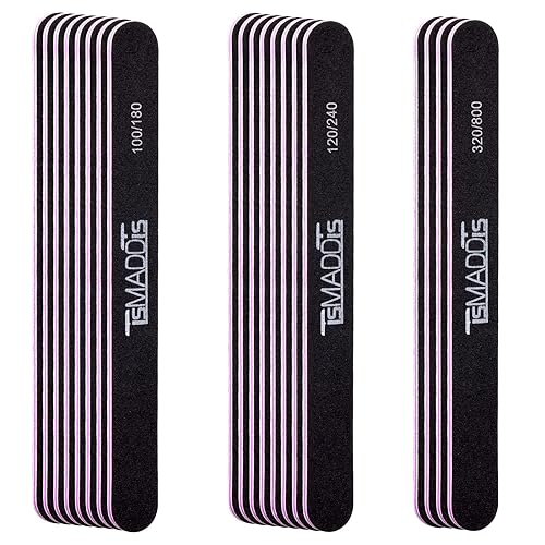 TsMADDTs Nails File 20 PCS Double Sided Emery Board for Natural Acrylic Nails 100 120 180 240 320 800 Grits, Professional Manicure Pedicure Tools