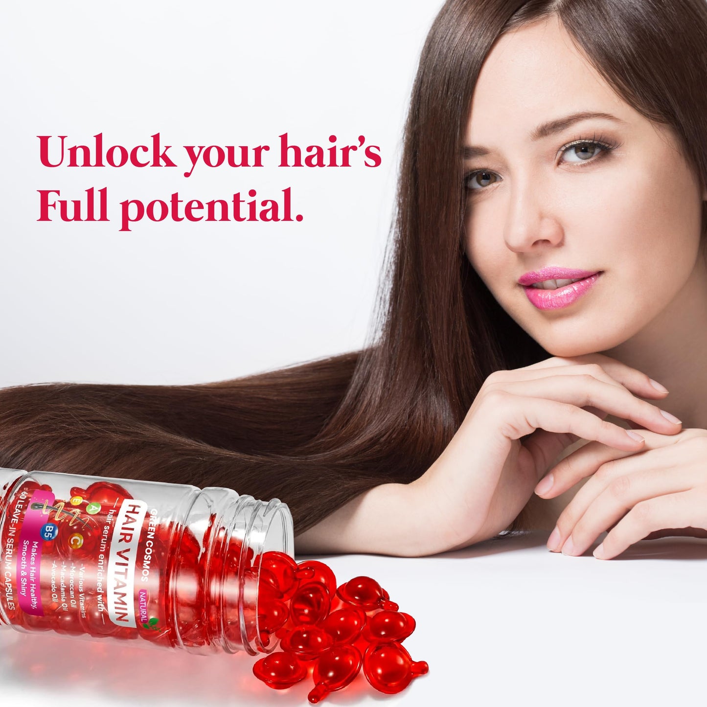 Green Cosmos Hair Vitamin Treatment & Moisturizing Oil Capluse with Avocado, Macadamia & Moroccan Oil for Dry and Damaged Hair - Leave-in Anti Frizz