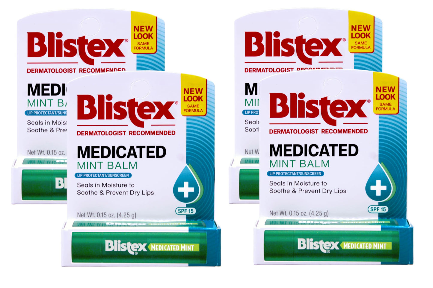 Blistex Medicated Lip Balm Protectant/Sunscreen SPF 15 Mint, 0.15 OZ (Pack of 4)