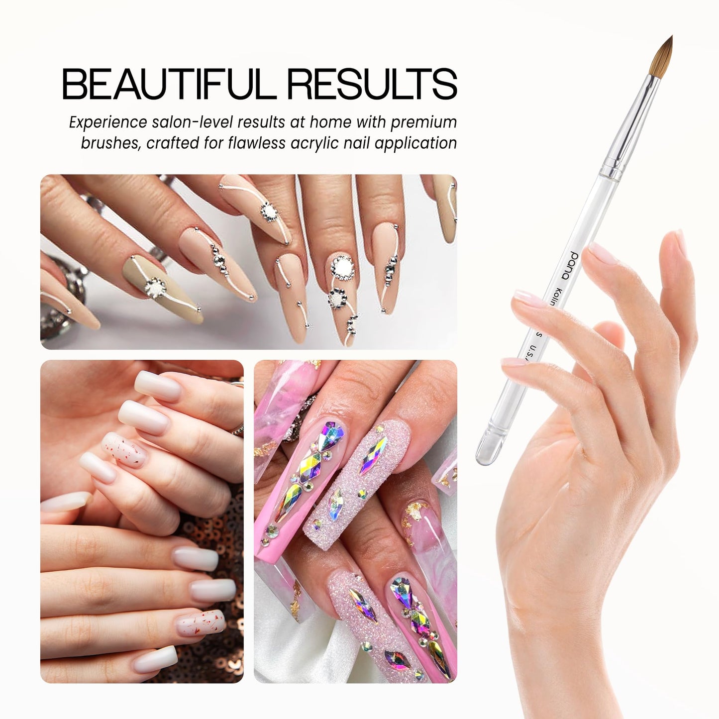 PANA Pure Kolinsky Hair Acrylic Nail Brush - Oval Crimped Clear Acrylic Handle (Size 8) Beauty & Personal Care PANA