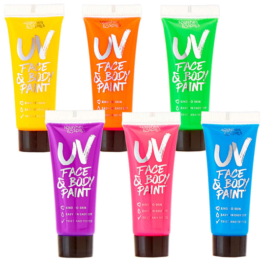 UV Face and Body Paint 10ml - 6 Pack - Neon Glow in the Dark Body Paint for Adults - Non Toxic, Vivid UV Reactive Makeup for Blacklight Parties