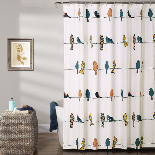 Lush Decor Rowley Birds Shower Curtain, 72” W x 72” L, Multi - Colorful Floral Bird Pattern - Whimsical & Playful Bird Shower Curtain - Farmhouse…